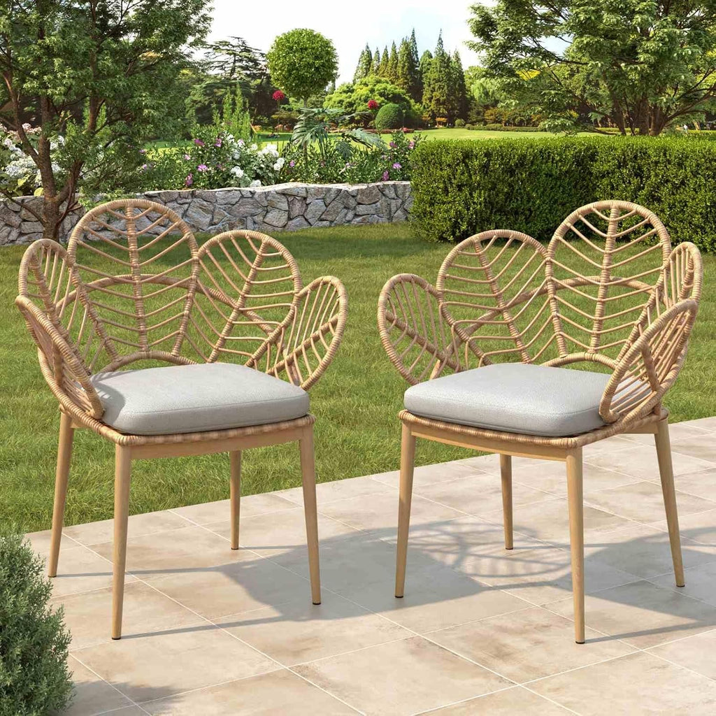 Set of 2 Outdoor Wicker Dining Chairs, Light Teak