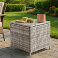 21 Inch PE Rattan Patio Storage Side Table, Grey