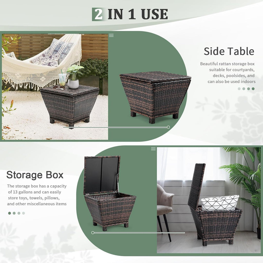 Trapezoidal Wicker Storage Side Table, Brown