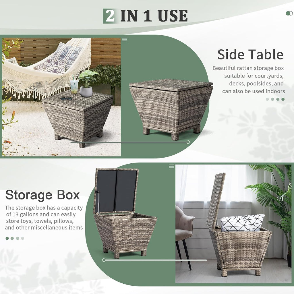 Trapezoid Wicker Storage Side Table, Grey