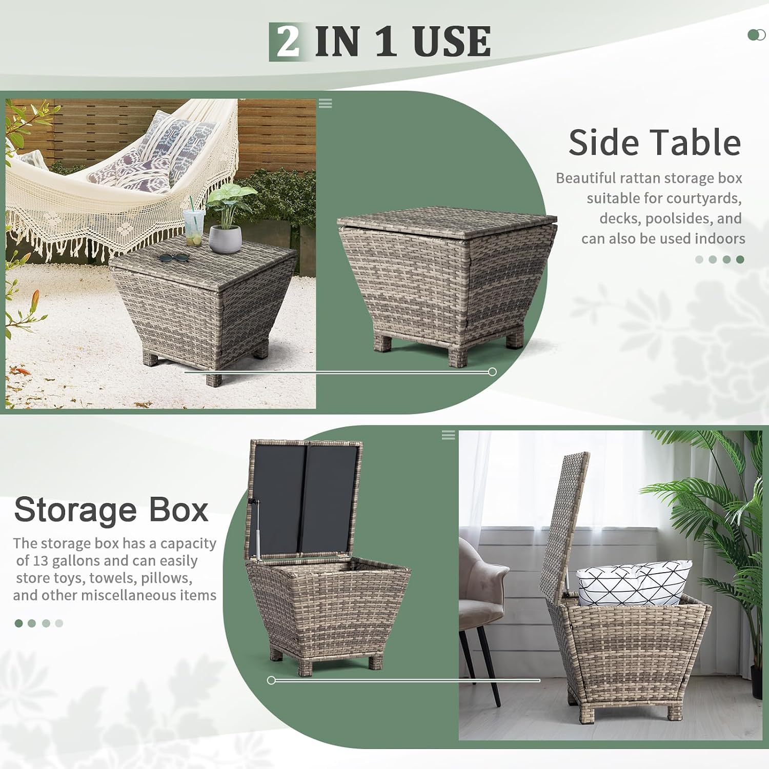 Trapezoid Wicker Storage Side Table, Grey