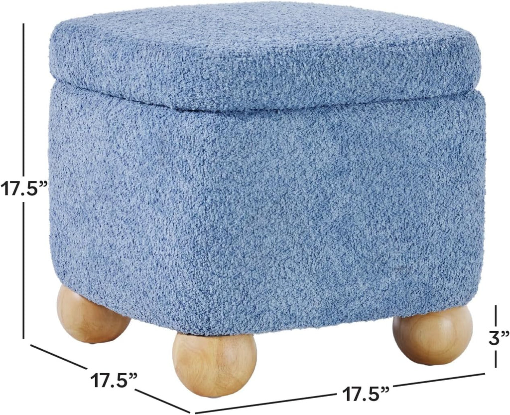 Linley Bouclé Storage Ottoman, Soft Blue