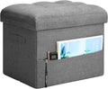 Foldable Linen Storage Ottoman Foot Stool, Dark Gray
