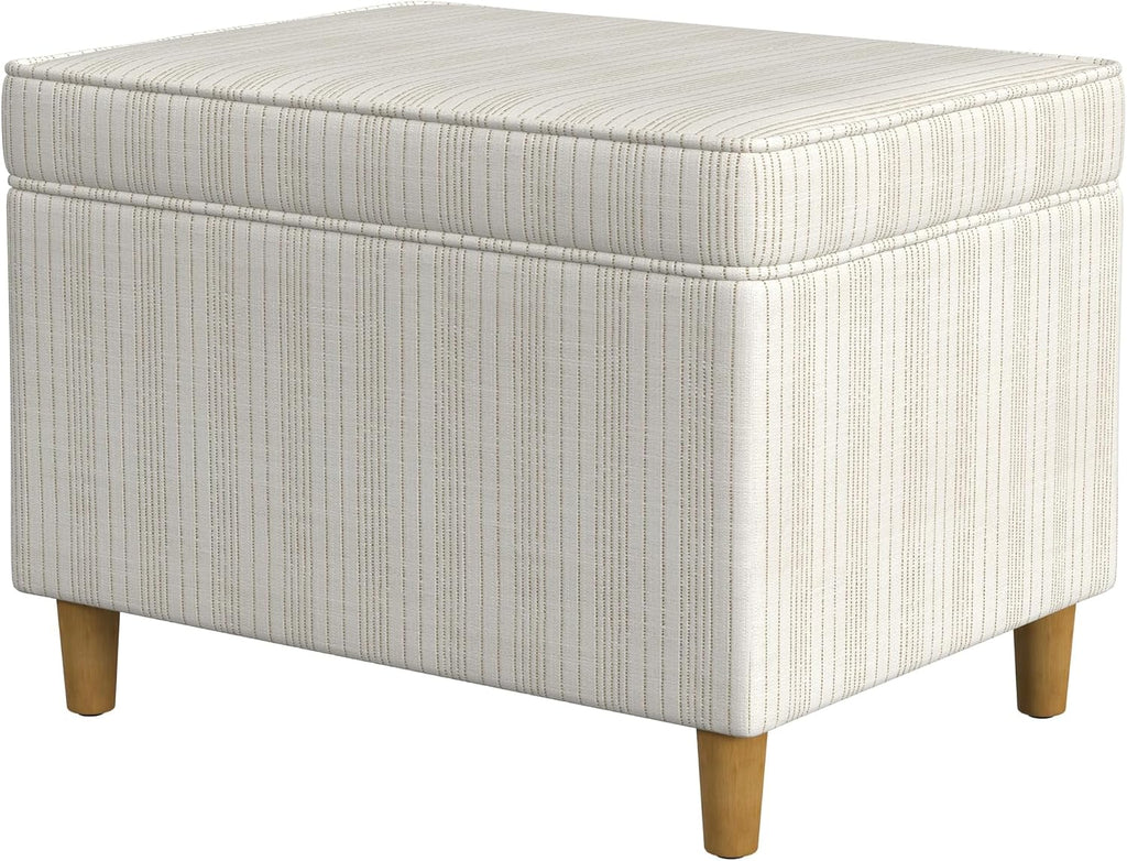 24" Storage Ottoman, Cream Pinstripe