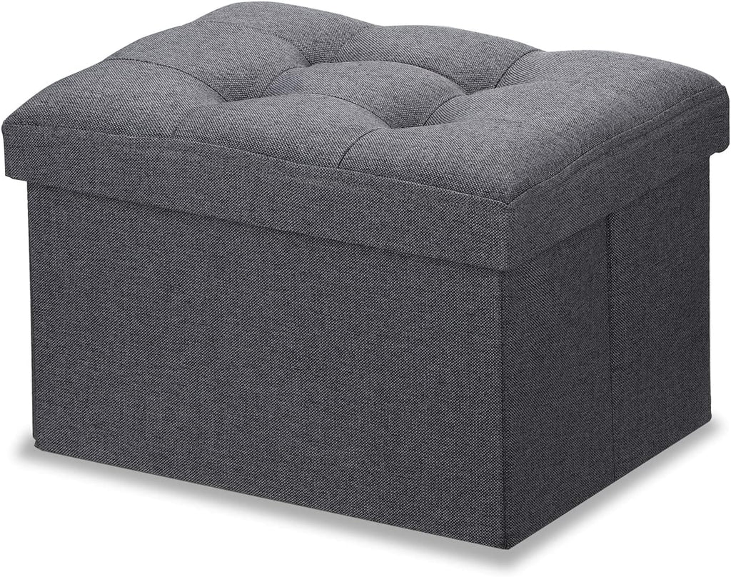 Folding Linen Storage Ottoman, Dark Gray