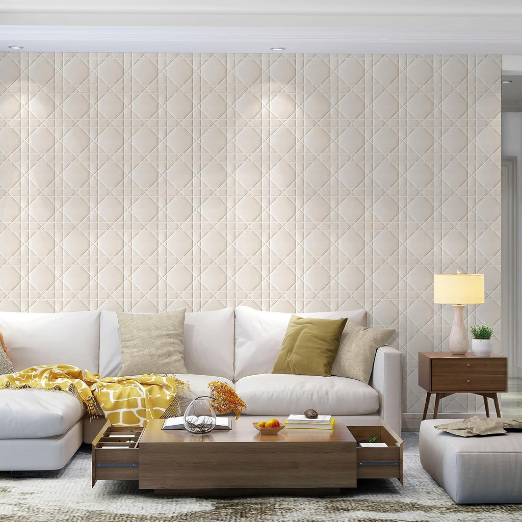 Peel And Stick Velvet 3D Geometric Wall Panels, Cream White