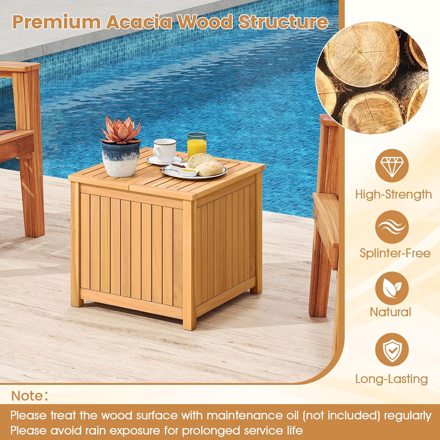 Acacia Wood Storage Side Table With Umbrella Hole