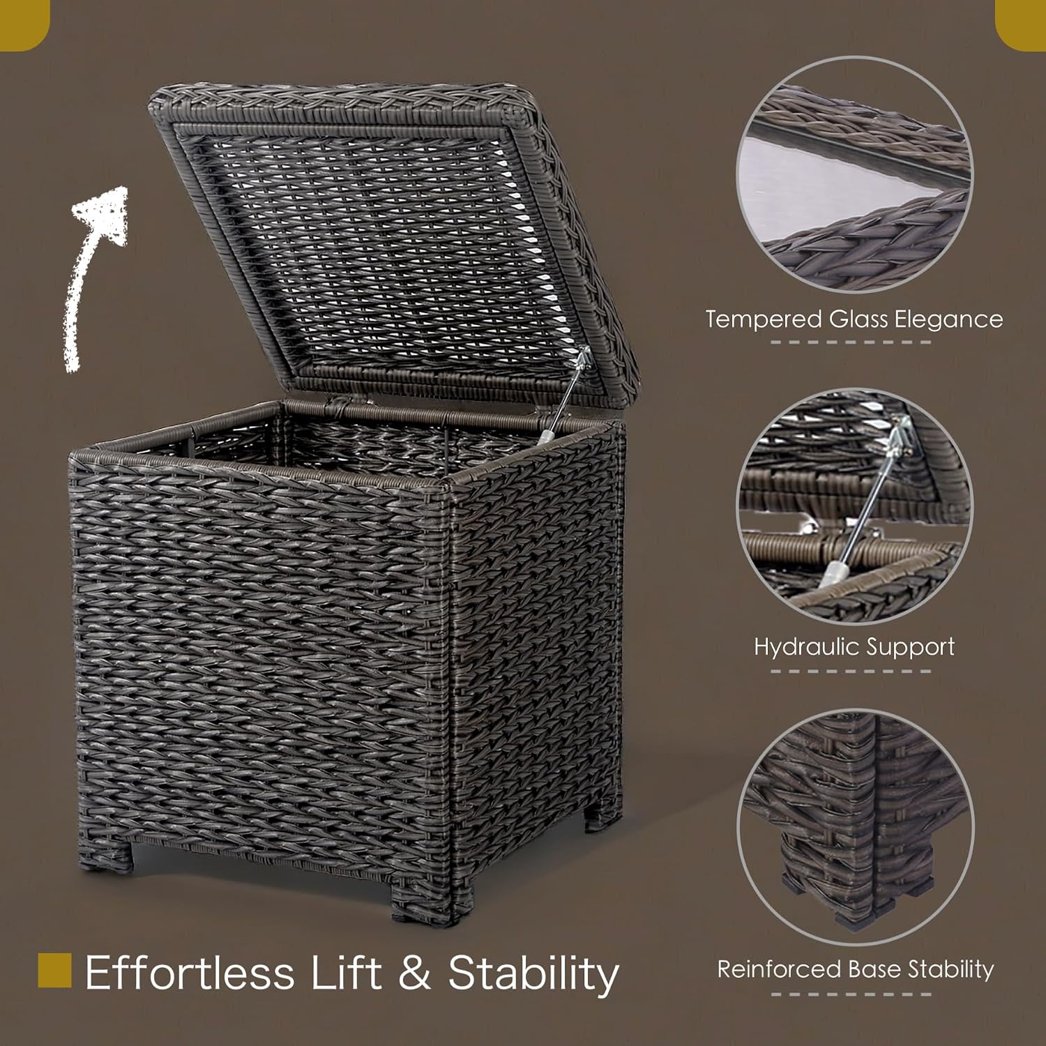 HDPE Rattan Outdoor Storage Side Table, Dark Brown