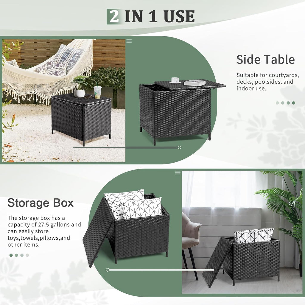 Brown Rattan Outdoor Storage Side Table, 27 Gallon