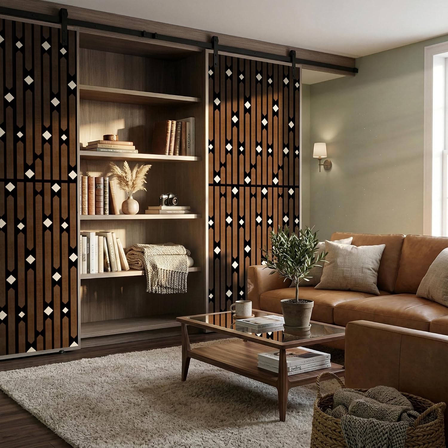 4 Pack PVC Geometric Acoustic Wall Panels, Grey Walnut