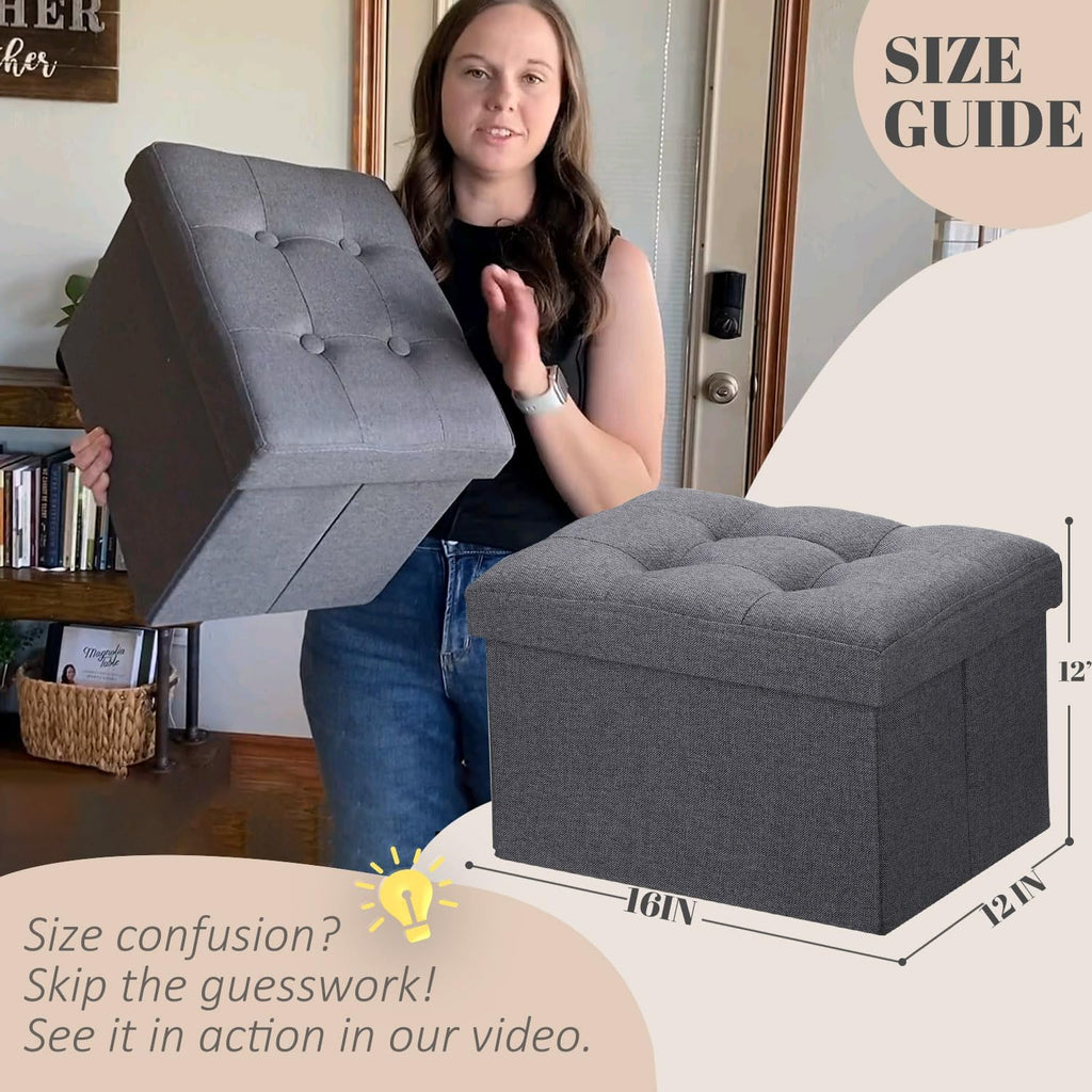 Folding Linen Storage Ottoman, Dark Gray