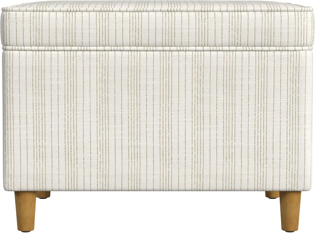 24" Storage Ottoman, Cream Pinstripe
