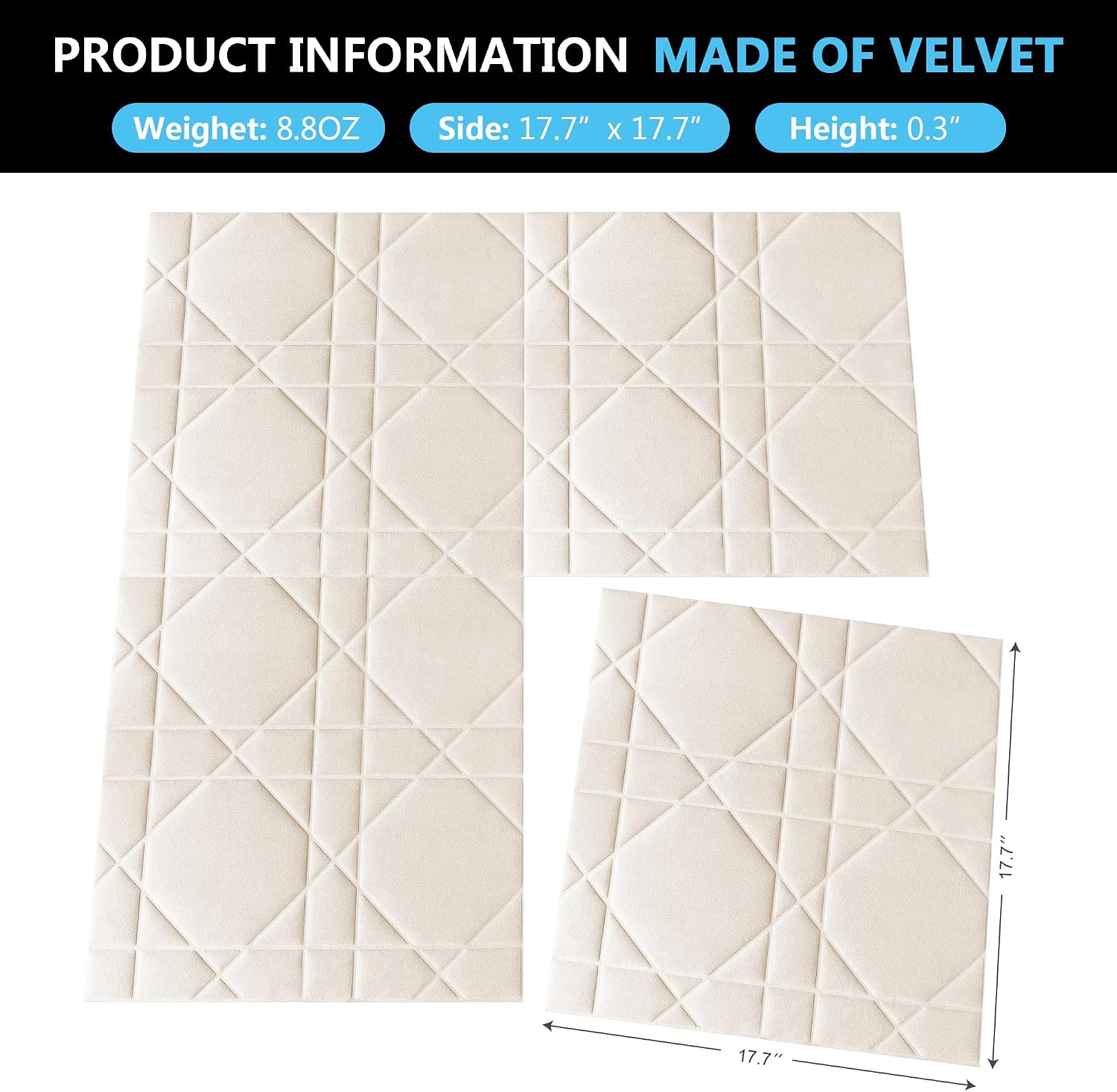 Peel And Stick Velvet 3D Geometric Wall Panels, Cream White