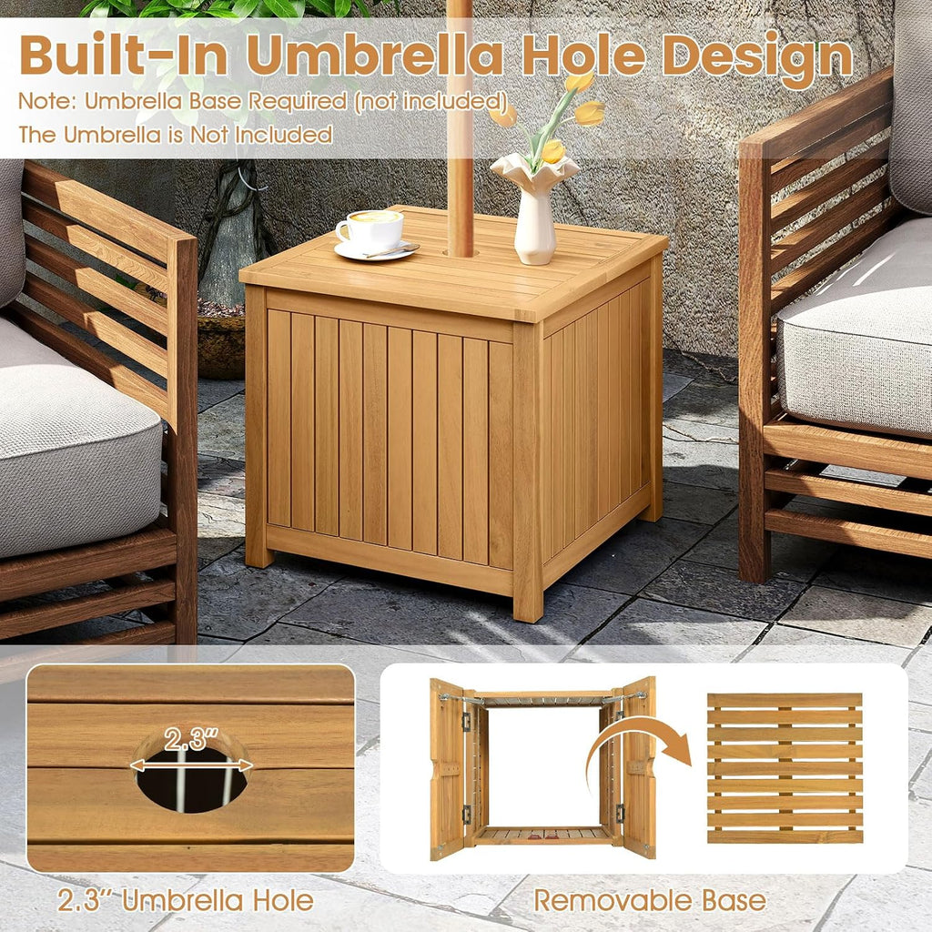 Acacia Wood Storage Side Table With Umbrella Hole