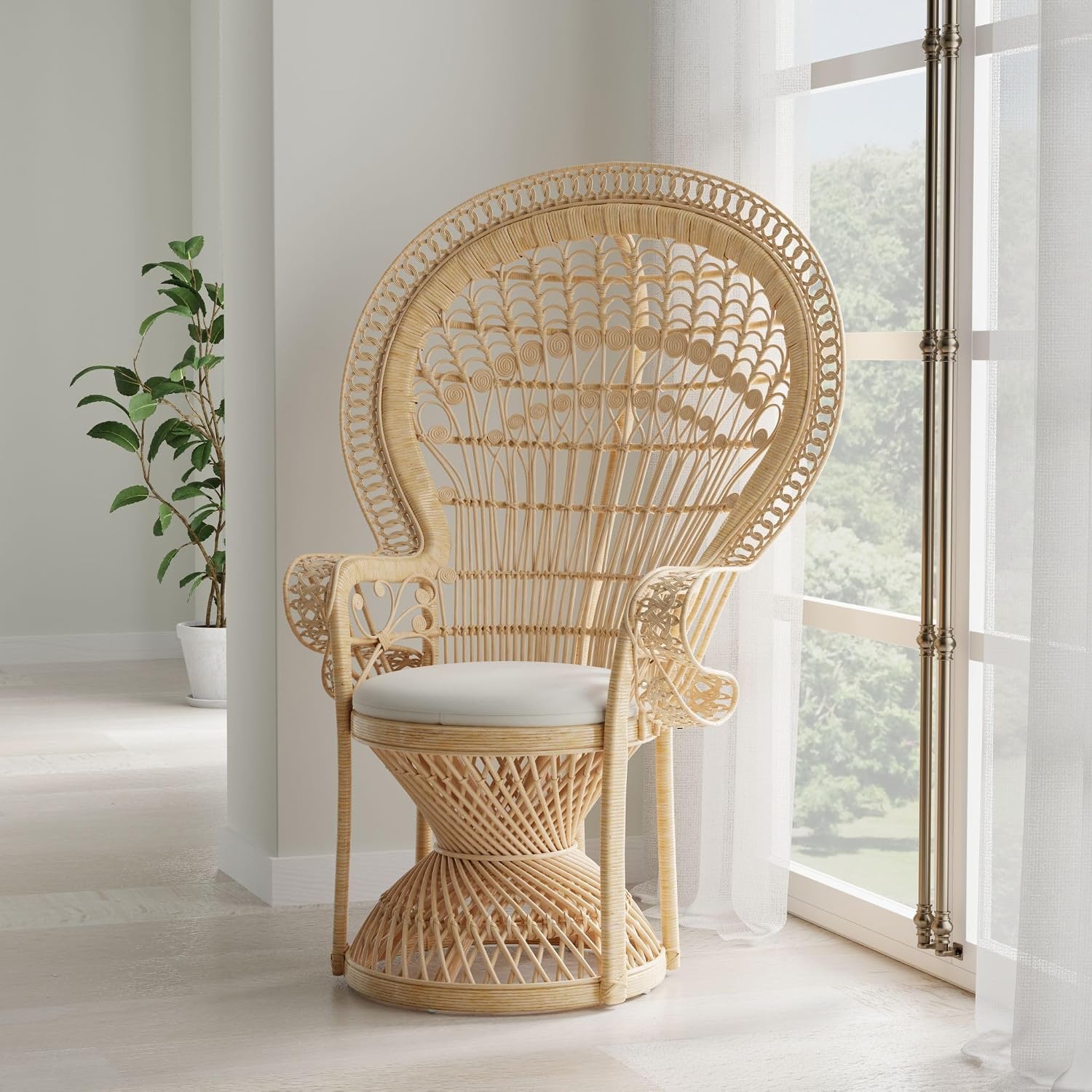 Grand Peacock Rattan Accent Chair, Natural