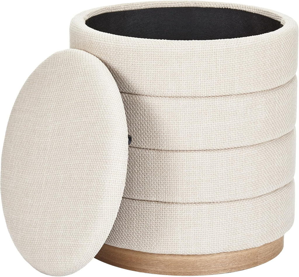 16" Round Linen Storage Ottoman, Beige