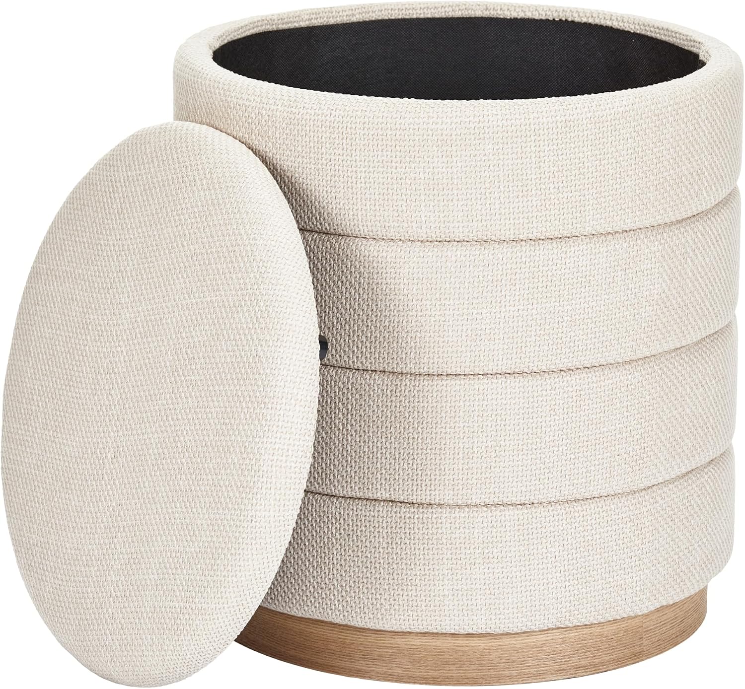 16" Round Linen Storage Ottoman, Beige