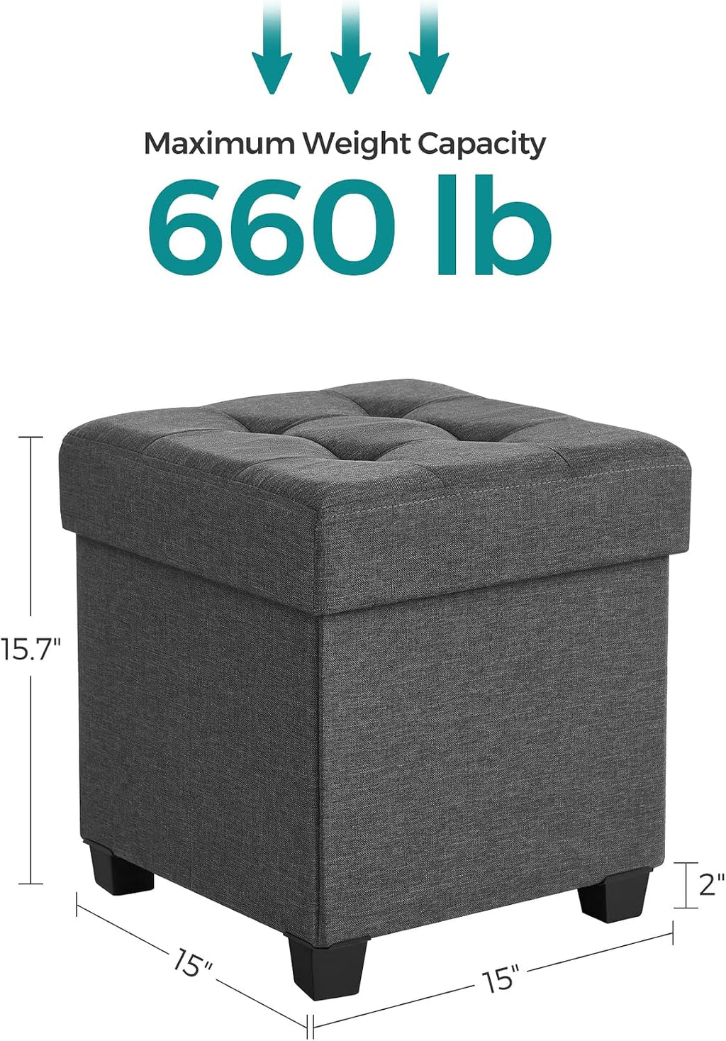 Small Storage Ottoman Foot Stool, Dark Gray