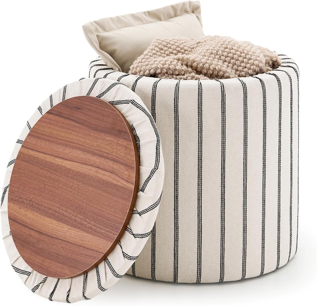 18" Round Storage Ottoman With Detachable Tray