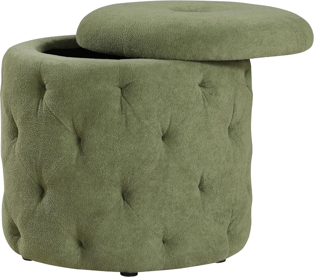 Home Furnishings Erindale Round Tufted Storage Ottoman, Moss Green