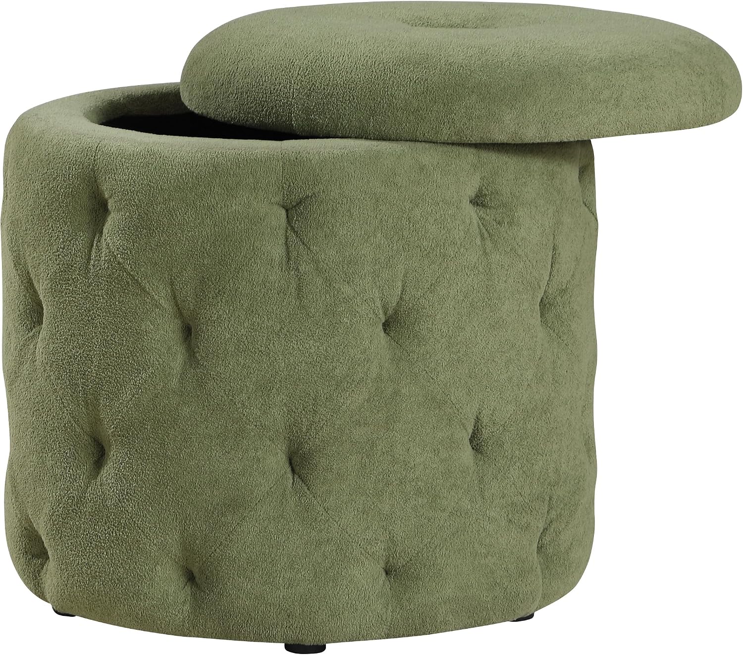 Home Furnishings Erindale Round Tufted Storage Ottoman, Moss Green