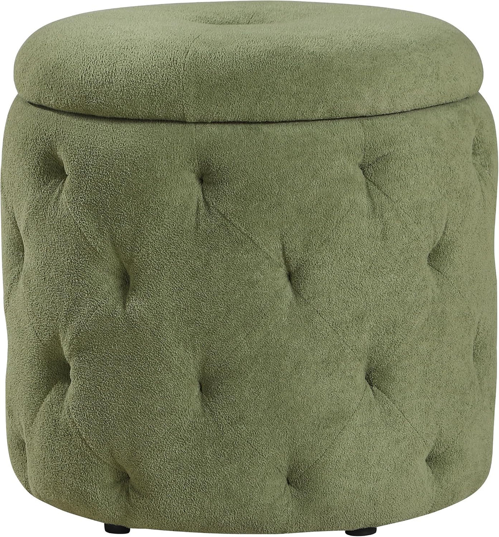Home Furnishings Erindale Round Tufted Storage Ottoman, Moss Green