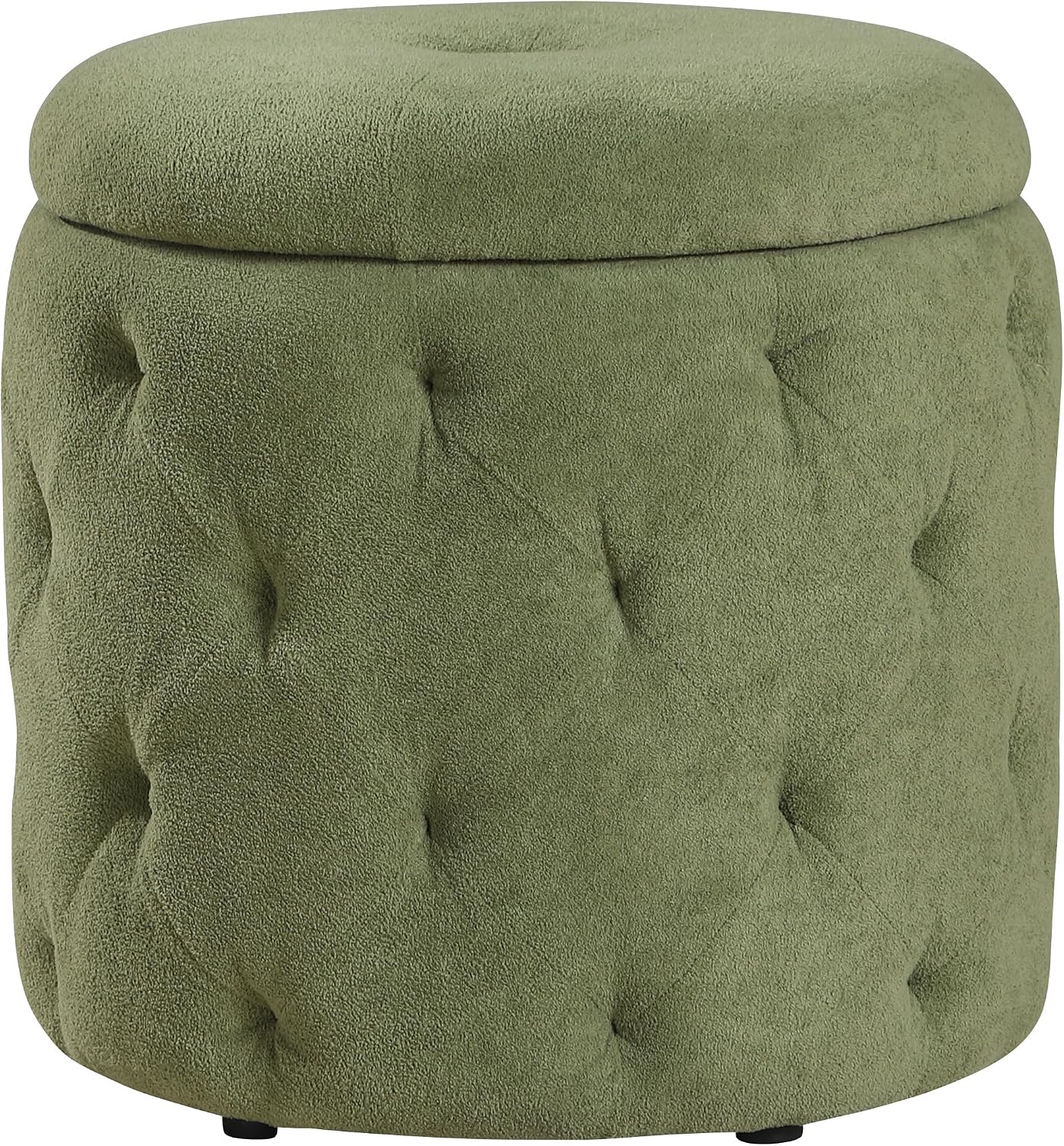 Home Furnishings Erindale Round Tufted Storage Ottoman, Moss Green