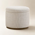 20" Boucle Round Storage Ottoman, Beige