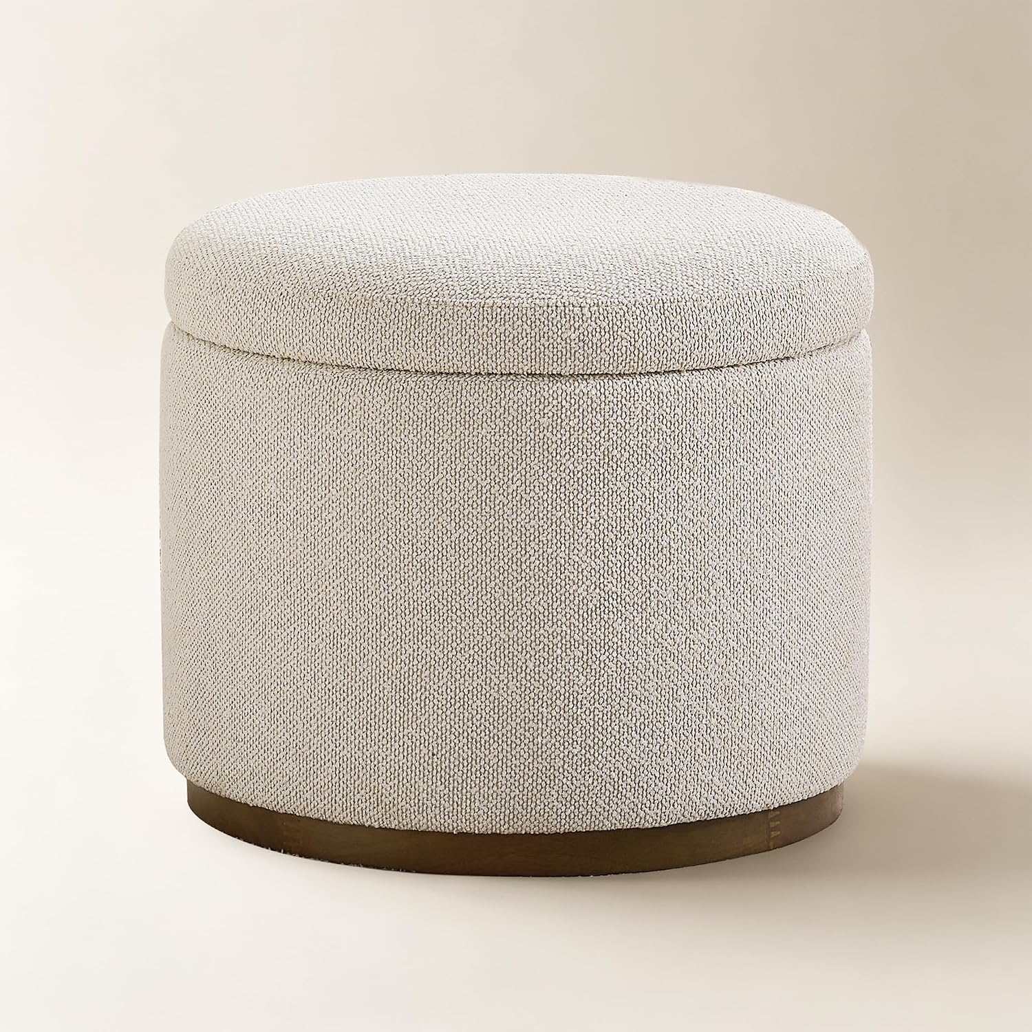 20" Boucle Round Storage Ottoman, Beige