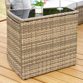 PE Rattan Wedge End Table With Glass Top, Brown