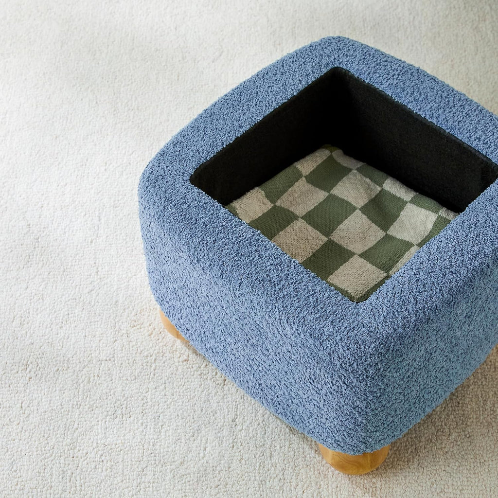 Linley Bouclé Storage Ottoman, Soft Blue