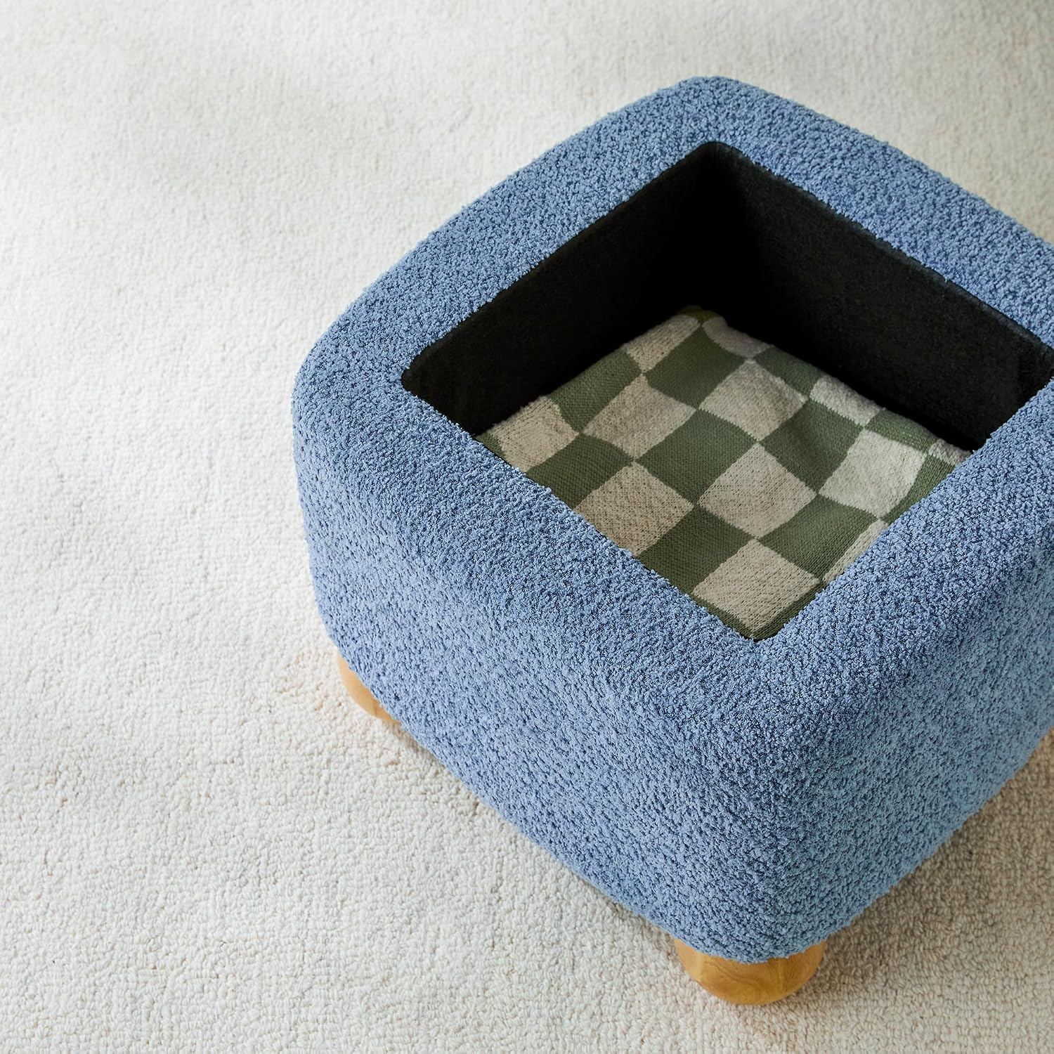 Linley Bouclé Storage Ottoman, Soft Blue