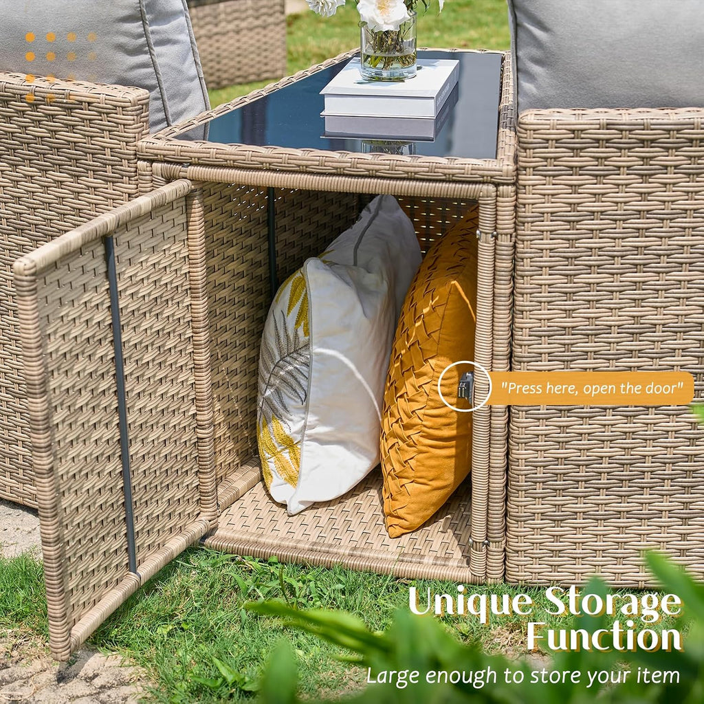 PE Rattan Wedge End Table With Glass Top, Brown
