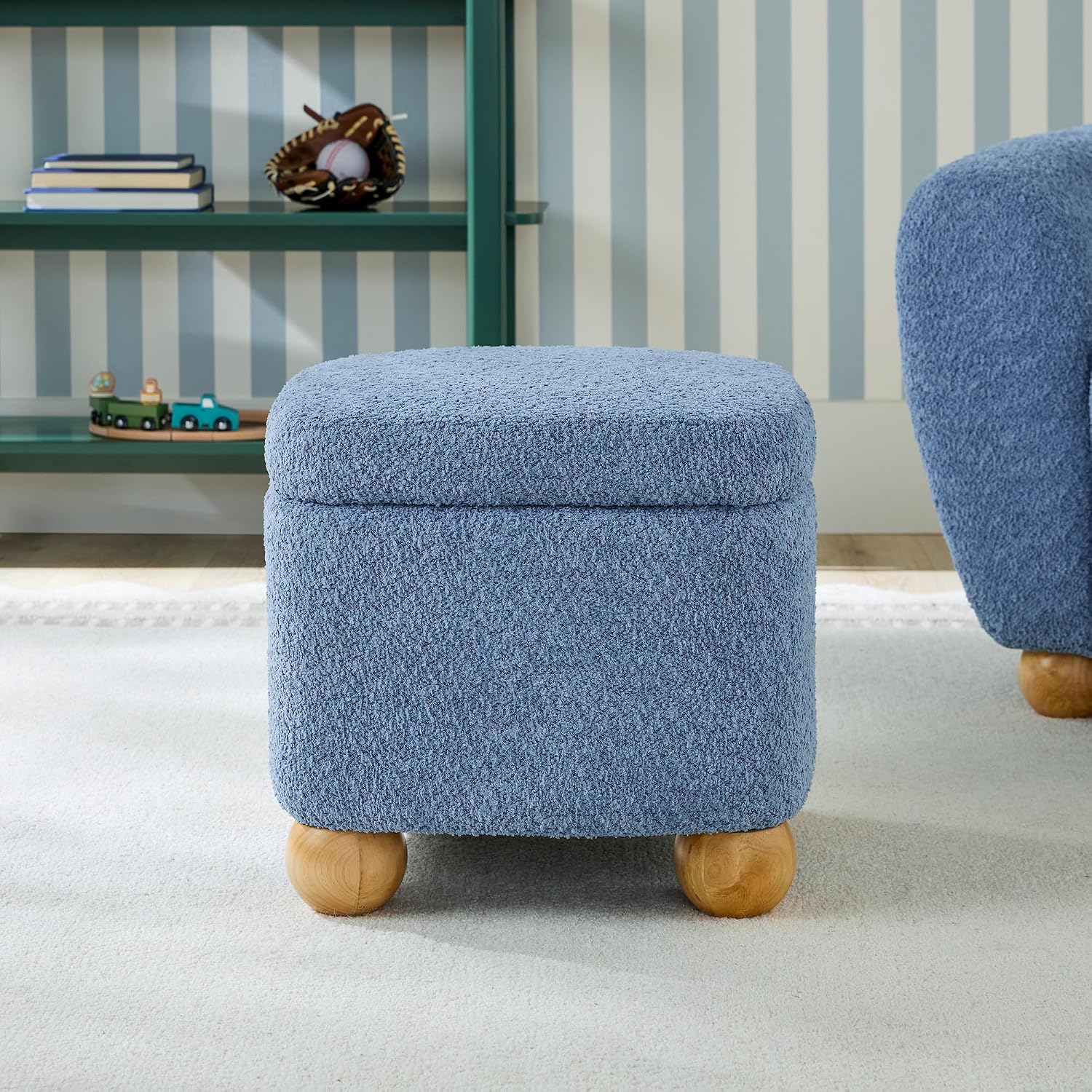 Linley Bouclé Storage Ottoman, Soft Blue