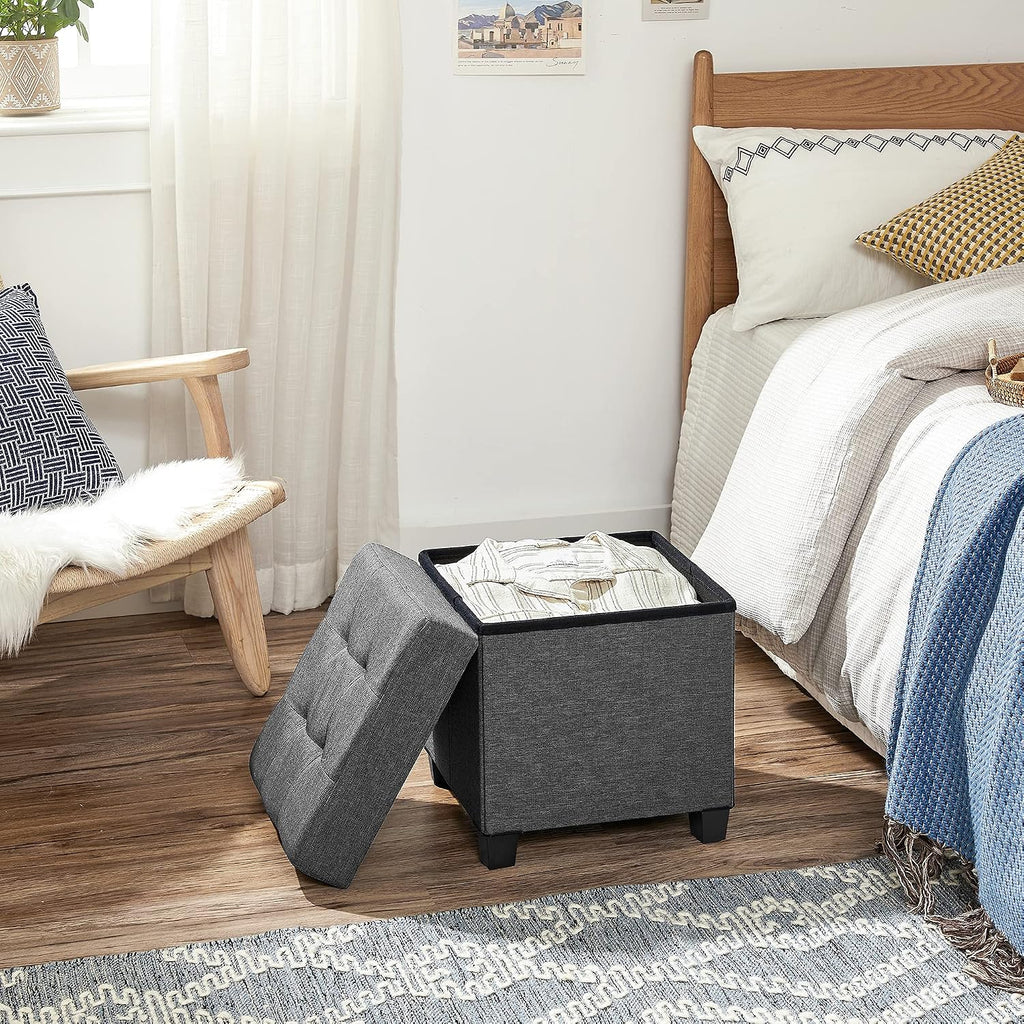 Small Storage Ottoman Foot Stool, Dark Gray