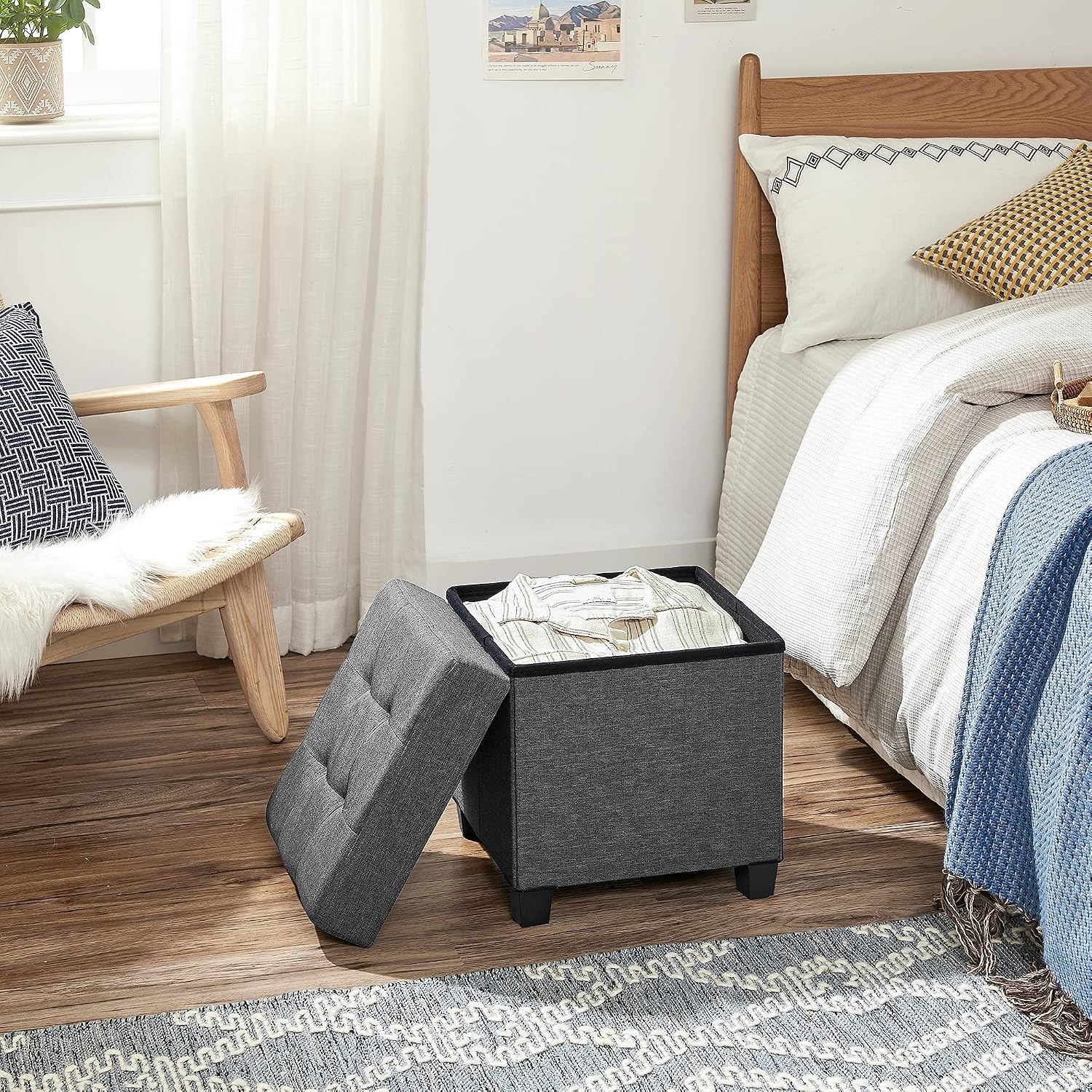 Small Storage Ottoman Foot Stool, Dark Gray