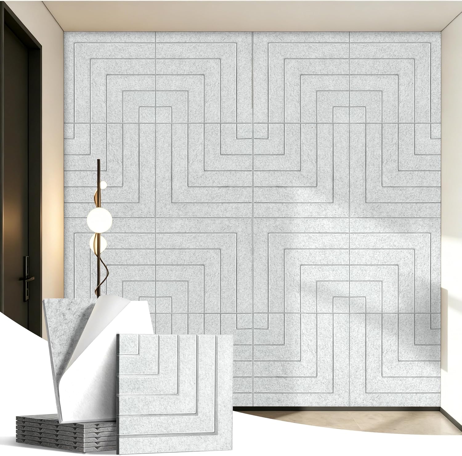 6 Pack Self Adhesive Acoustic Wall Panels, Gray