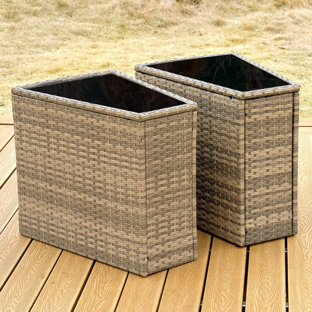PE Rattan Wedge End Table With Glass Top, Brown