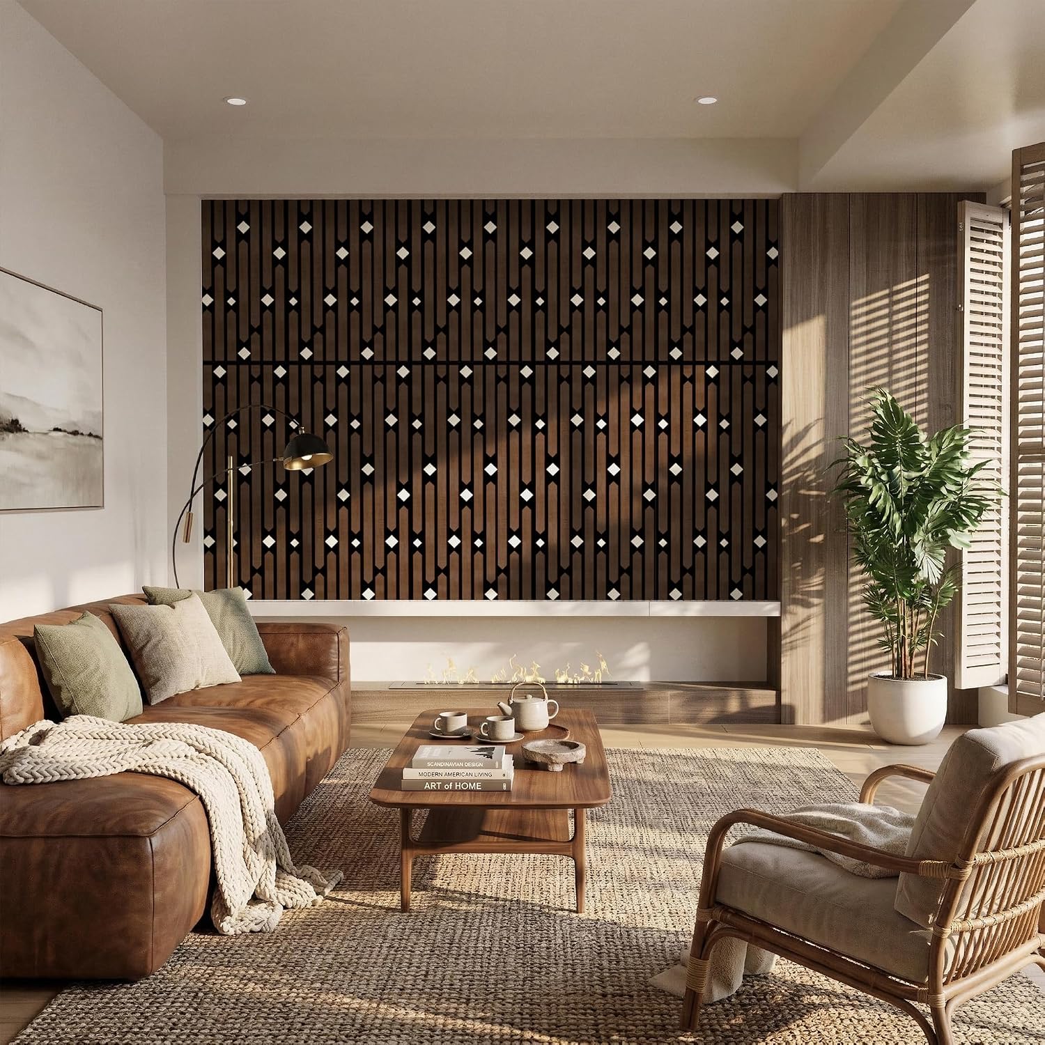 4 Pack PVC Geometric Acoustic Wall Panels, Grey Walnut