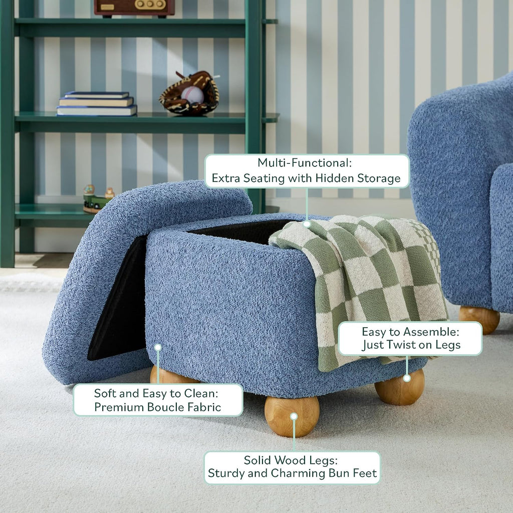 Linley Bouclé Storage Ottoman, Soft Blue