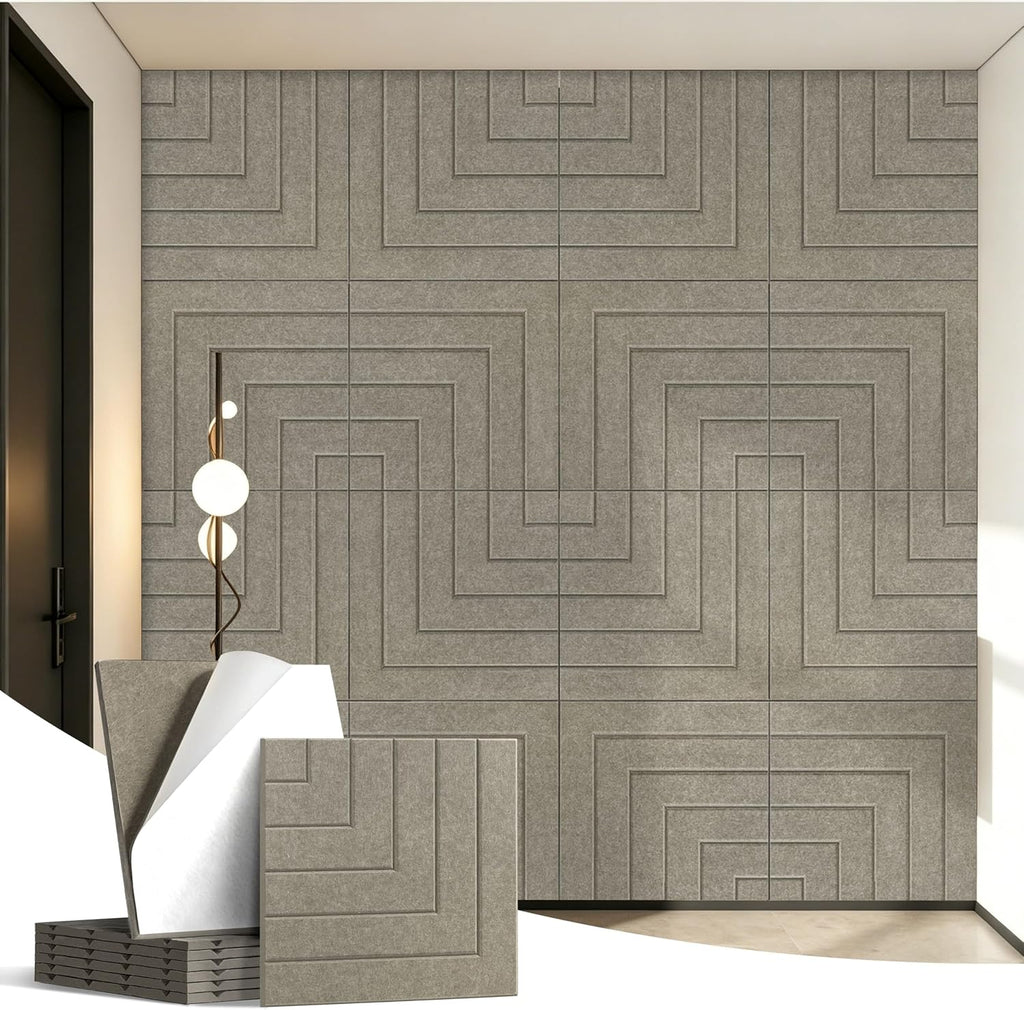 6 Pack Self Adhesive Acoustic Wall Panels, Brown