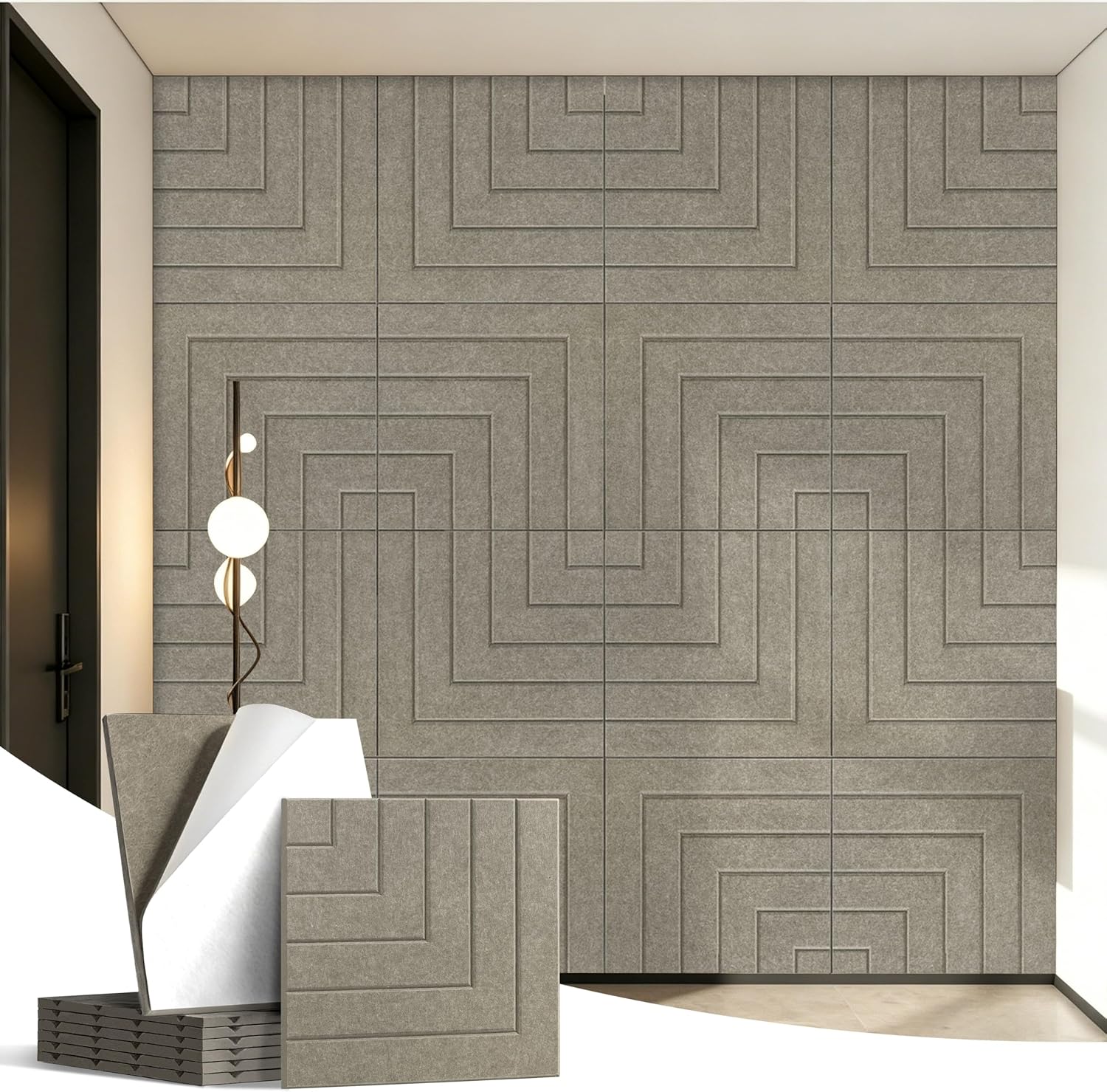 6 Pack Self Adhesive Acoustic Wall Panels, Brown