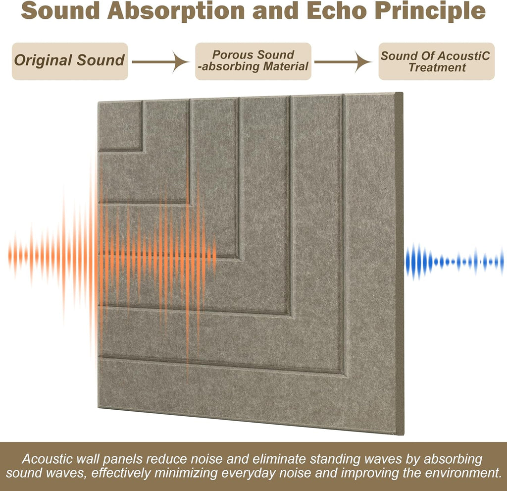 6 Pack Self Adhesive Acoustic Wall Panels, Brown