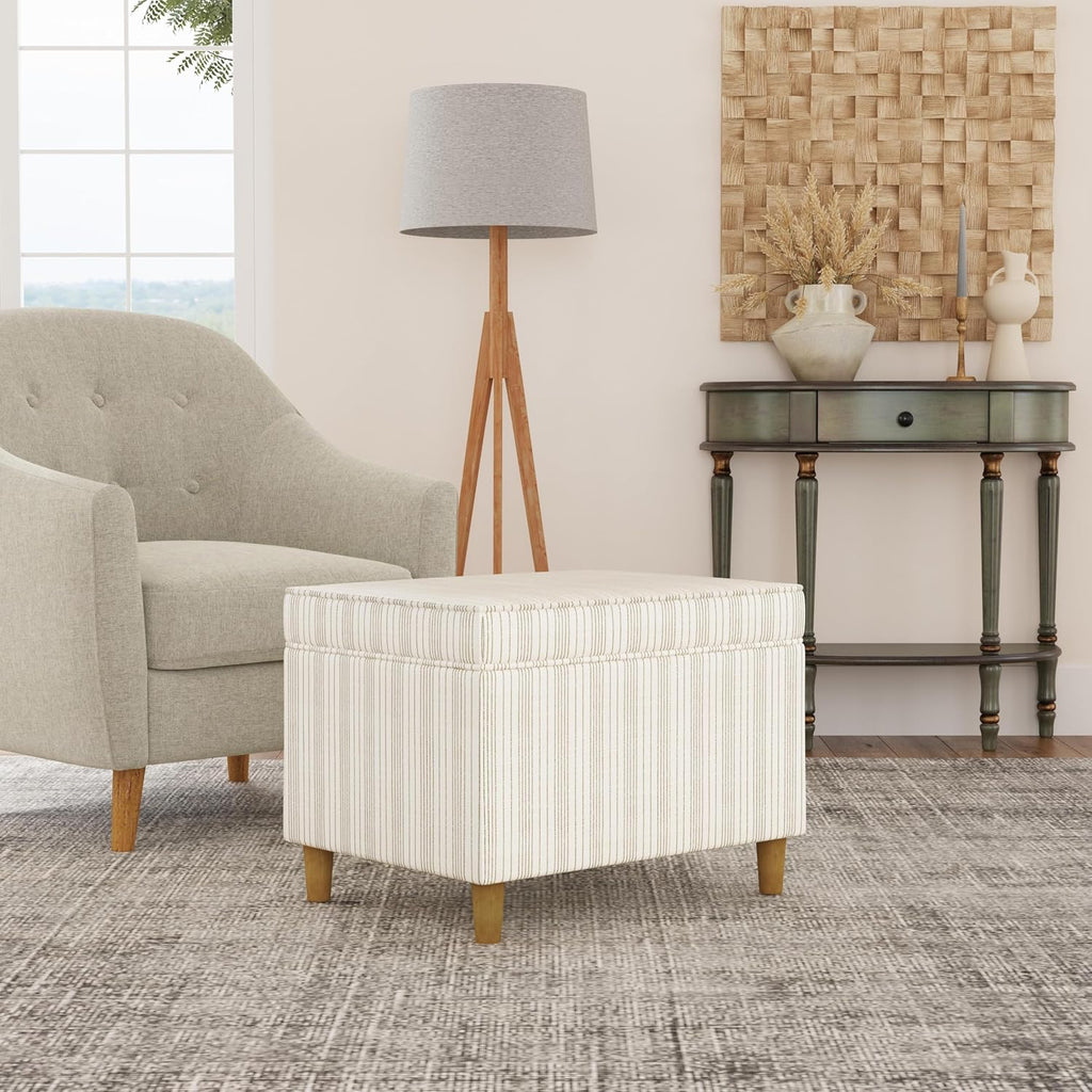 24" Storage Ottoman, Cream Pinstripe