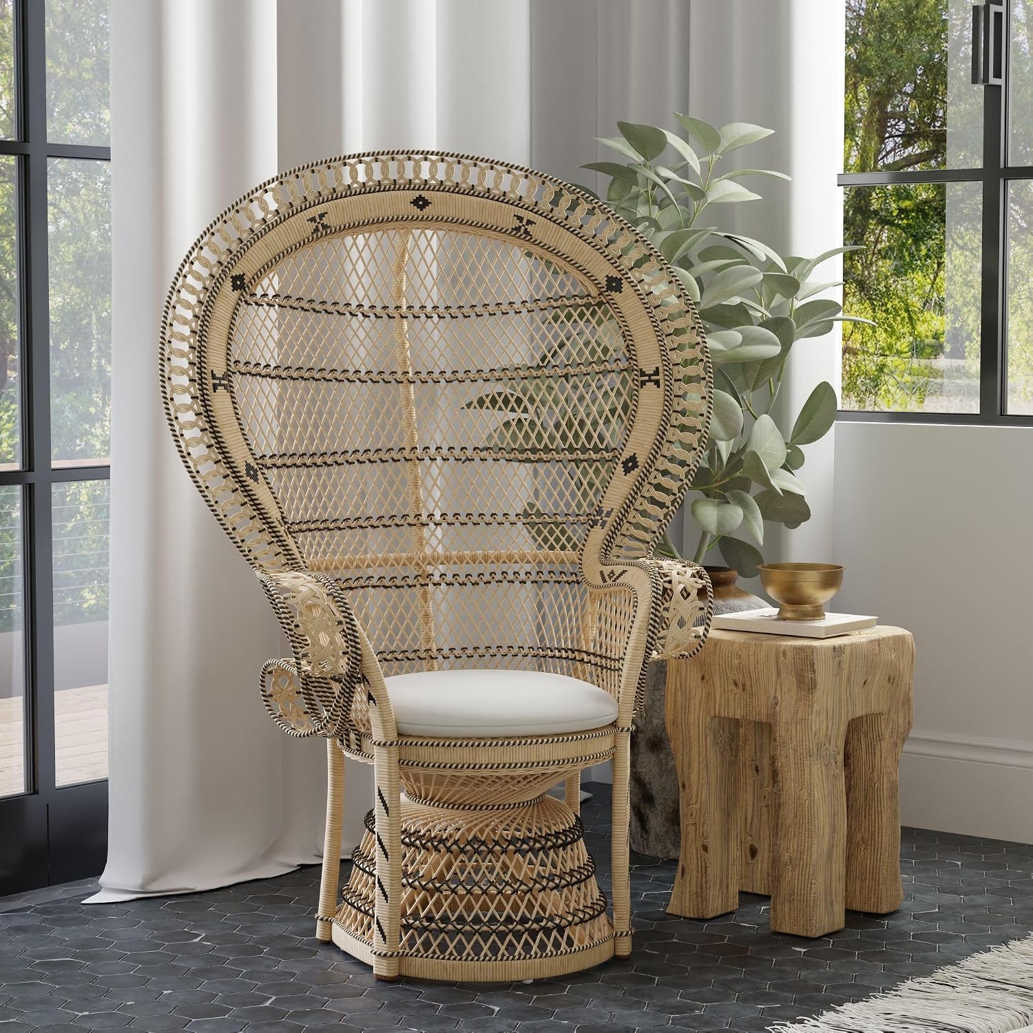 Large Natural Rattan Grand Peacock Chair