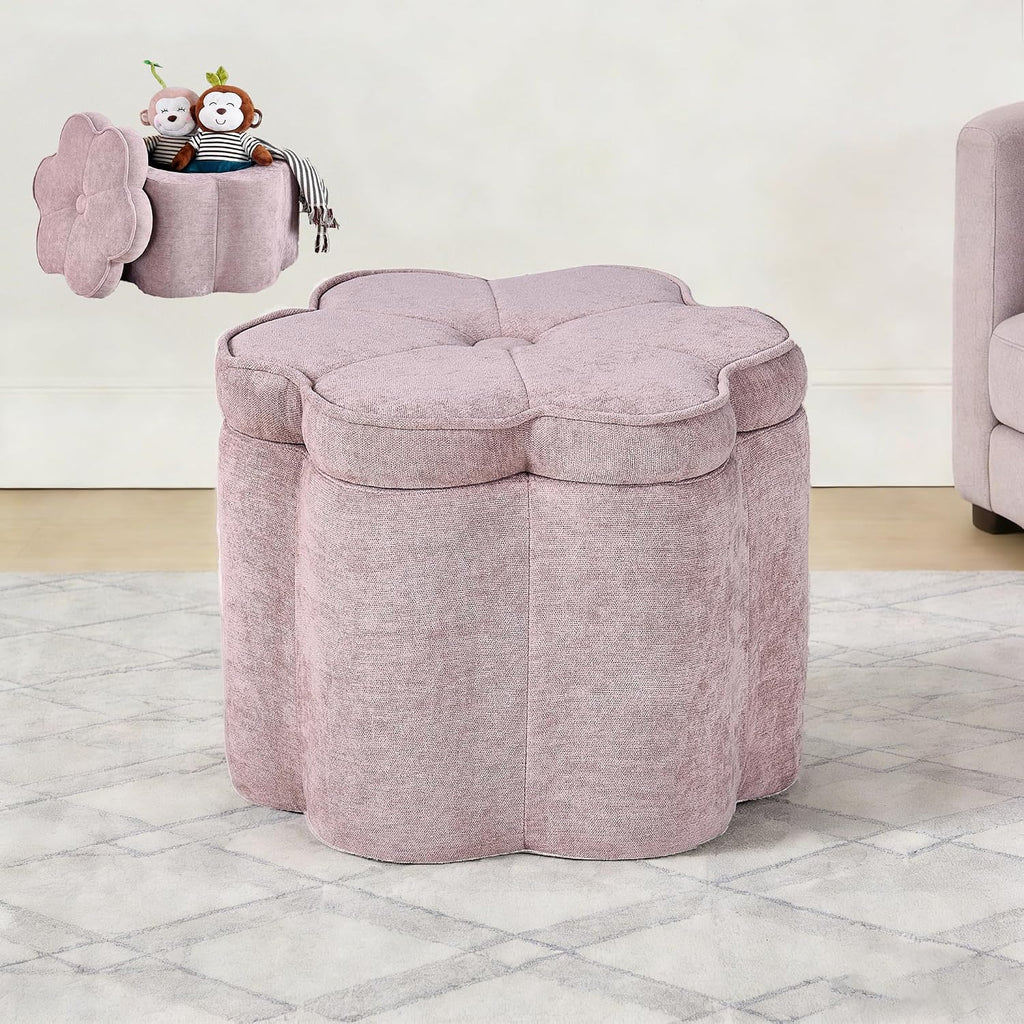 Collection Pink Flower Storage Ottoman, Sandy Pink