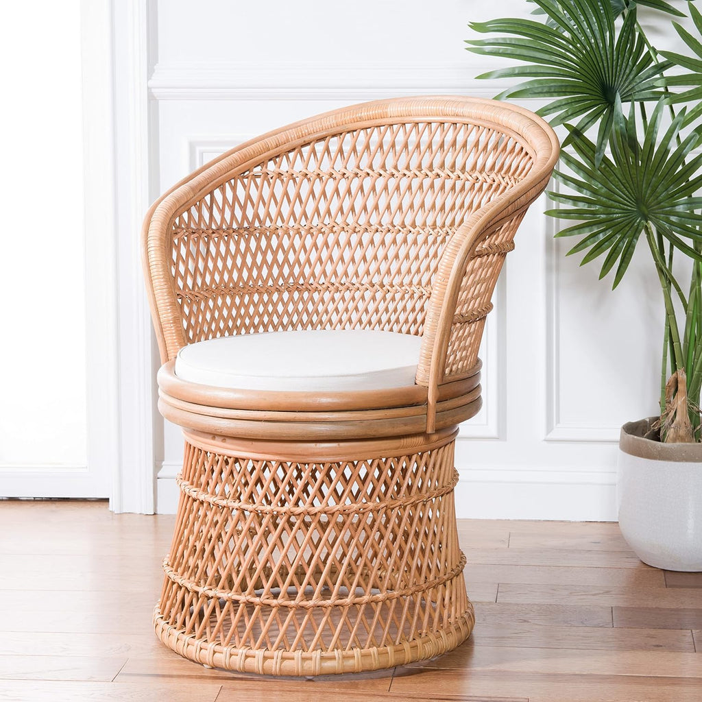Rattan Swivel Accent Chair, Natural White