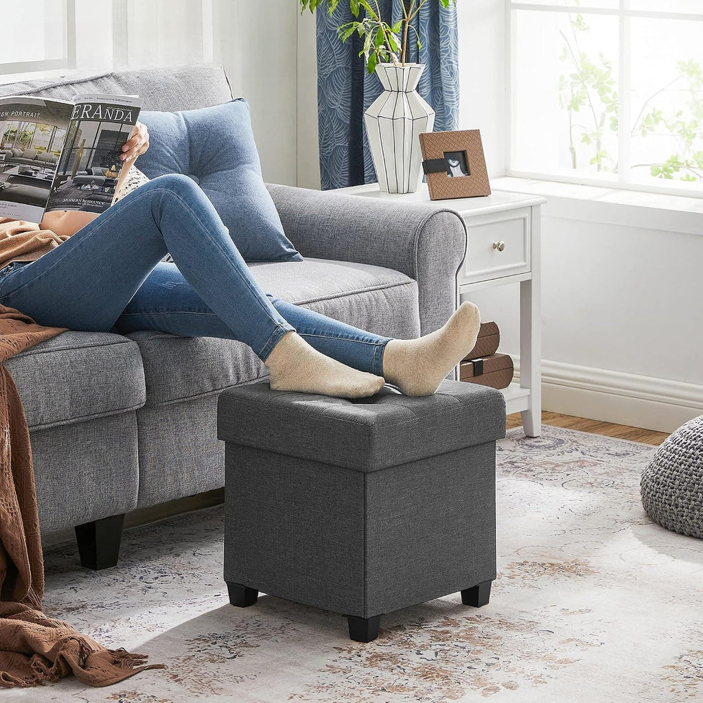 Small Storage Ottoman Foot Stool, Dark Gray
